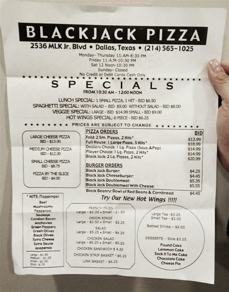 Blackjack Pizza Gunbarrel Menu